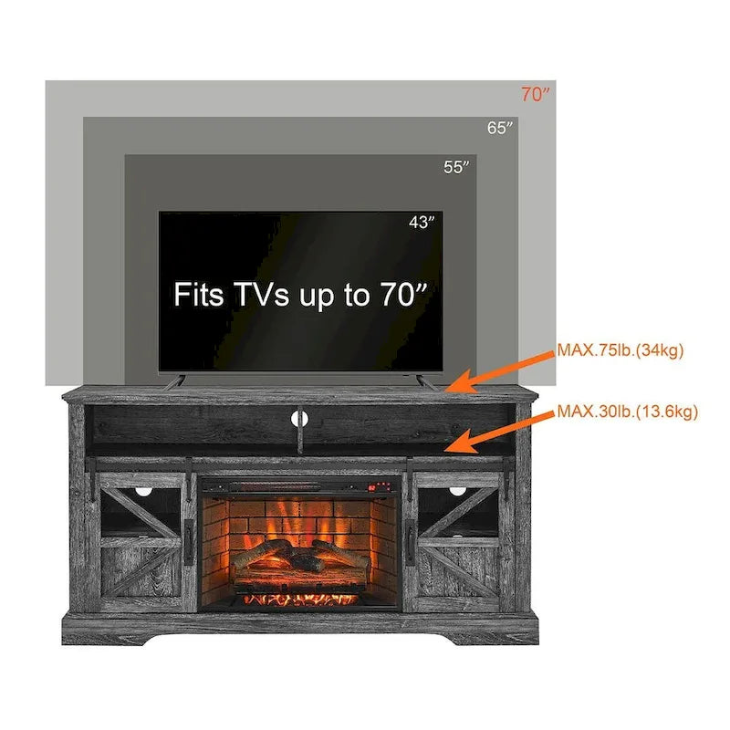 Mobile porta TV da 60 pollici per TV fino a 70 pollici con camino elettrico