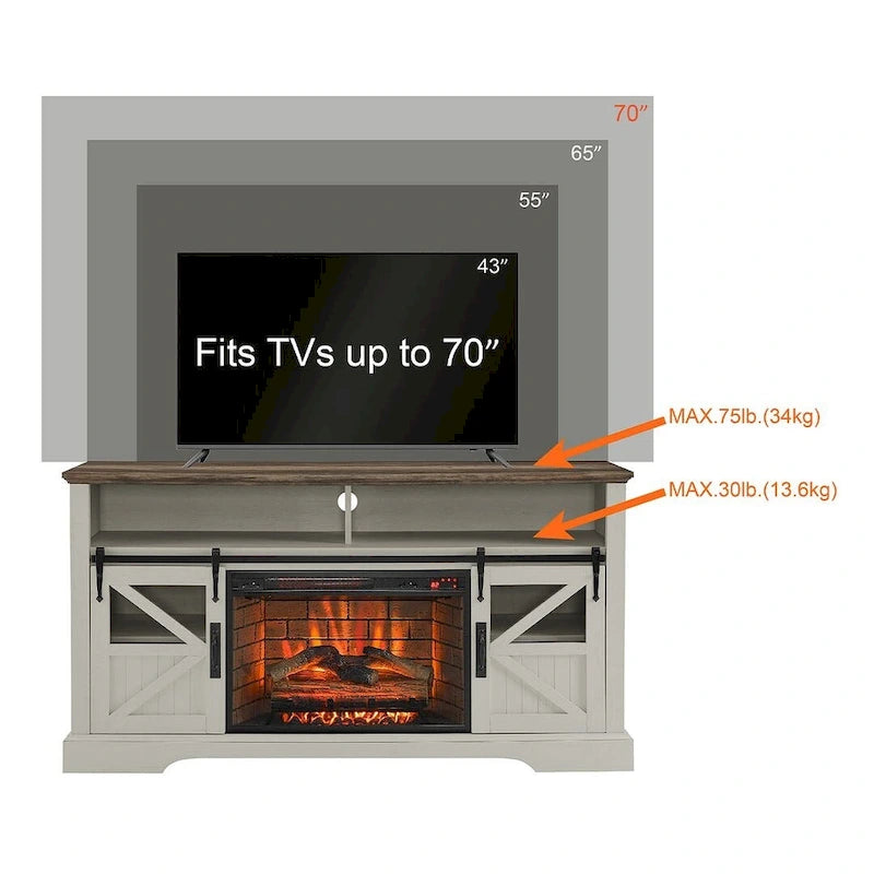 Mobile porta TV da 60 pollici per TV fino a 70 pollici con camino elettrico