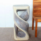 Tavolino/Sgabello d'appoggio Doppio Intreccio in Legno Massello 35,5 cm L x 76 cm H Olio Grigio