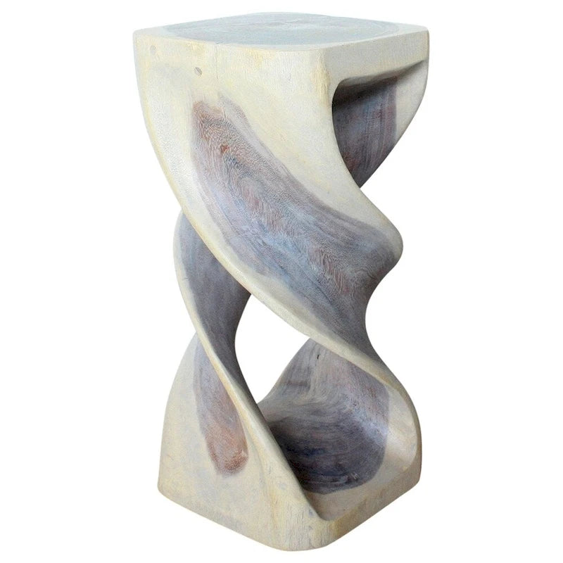 Tavolino/Sgabello d'appoggio Doppio Intreccio in Legno Massello 35,5 cm L x 76 cm H Olio Grigio