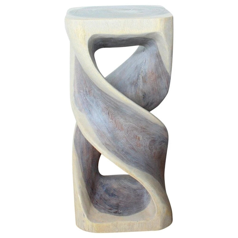 Tavolino/Sgabello d'appoggio Doppio Intreccio in Legno Massello 35,5 cm L x 76 cm H Olio Grigio