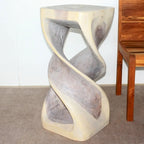 Tavolino/Sgabello d'appoggio Doppio Intreccio in Legno Massello 35,5 cm L x 76 cm H Olio Grigio