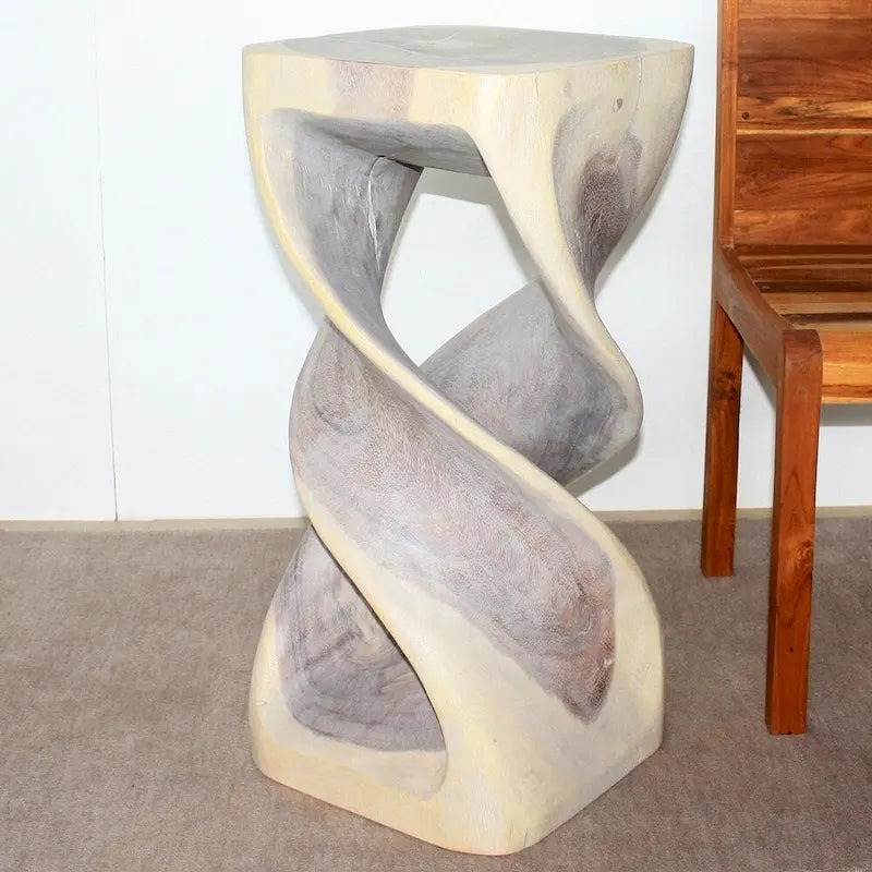 Tavolino/Sgabello d'appoggio Doppio Intreccio in Legno Massello 35,5 cm L x 76 cm H Olio Grigio