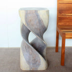 Tavolino/Sgabello d'appoggio Doppio Intreccio in Legno Massello 35,5 cm L x 76 cm H Olio Grigio