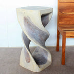 Tavolino/Sgabello d'appoggio Doppio Intreccio in Legno Massello 35,5 cm L x 76 cm H Olio Grigio
