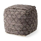 Pouf quadrato in pelle e cotone grigio fantasia 16x16x16