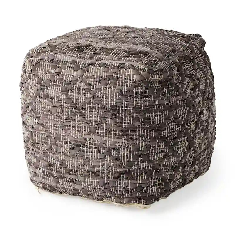 Pouf quadrato in pelle e cotone grigio fantasia 16x16x16