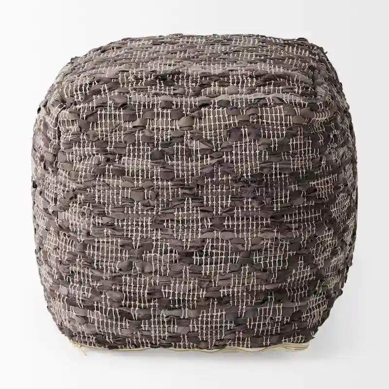 Pouf quadrato in pelle e cotone grigio fantasia 16x16x16