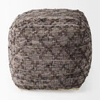 Pouf quadrato in pelle e cotone grigio fantasia 16x16x16