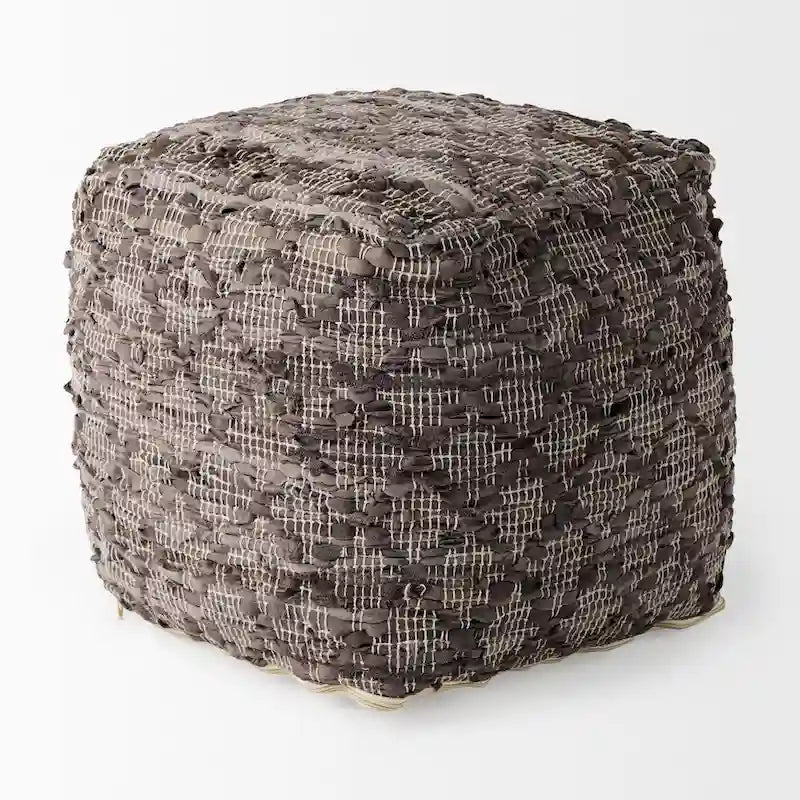 Pouf quadrato in pelle e cotone grigio fantasia 16x16x16