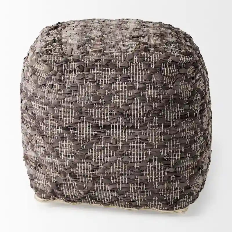 Pouf quadrato in pelle e cotone grigio fantasia 16x16x16
