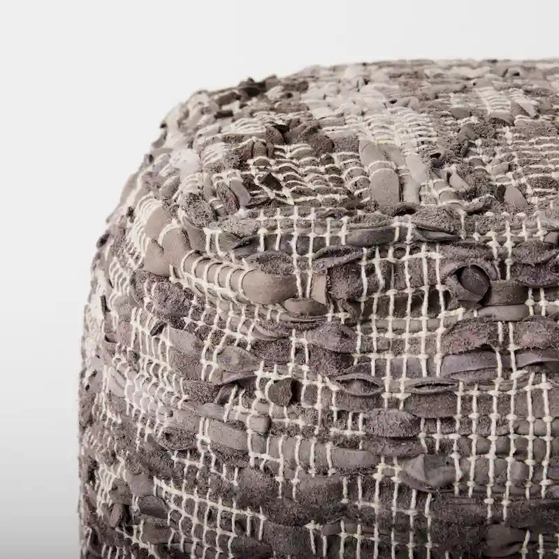 Pouf quadrato in pelle e cotone grigio fantasia 16x16x16