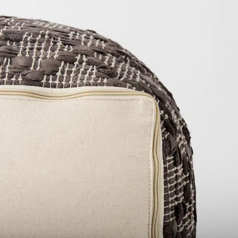 Pouf quadrato in pelle e cotone grigio fantasia 16x16x16