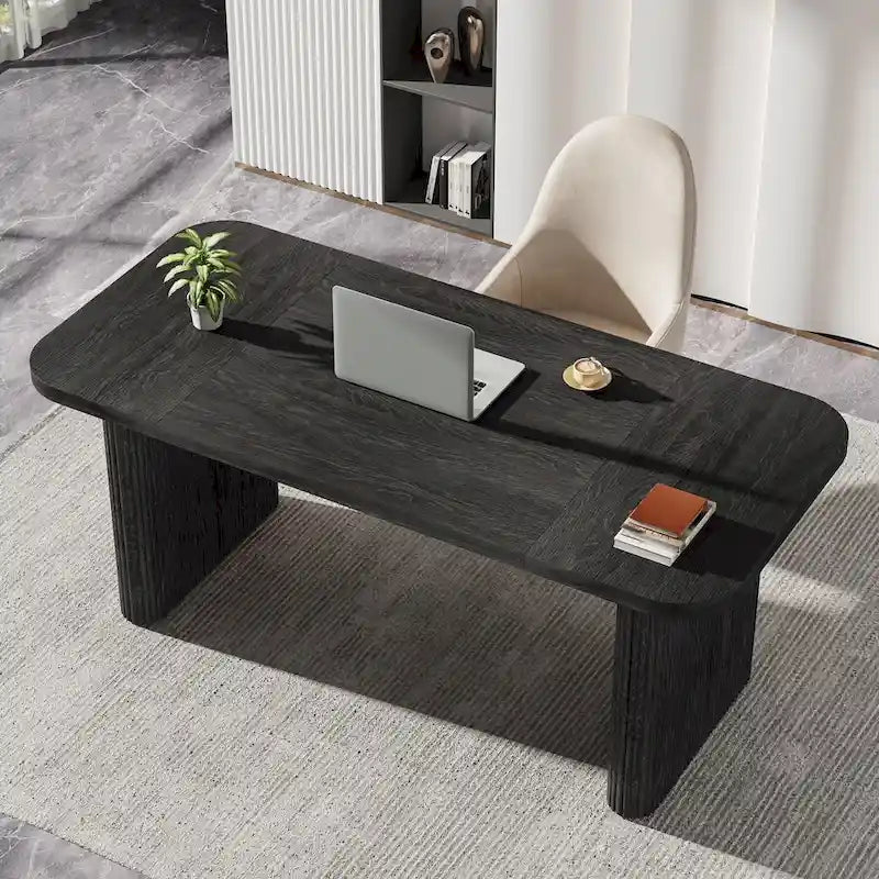 Scrivania direzionale moderna da 62,99 W, semplice scrivania per computer con piano e gambe in legno multistrato
