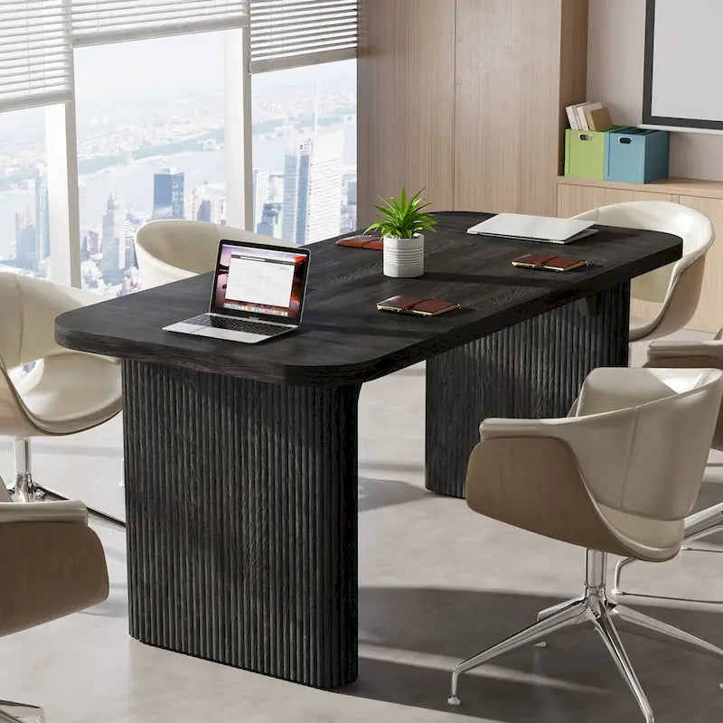 Scrivania direzionale moderna da 62,99 W, semplice scrivania per computer con piano e gambe in legno multistrato