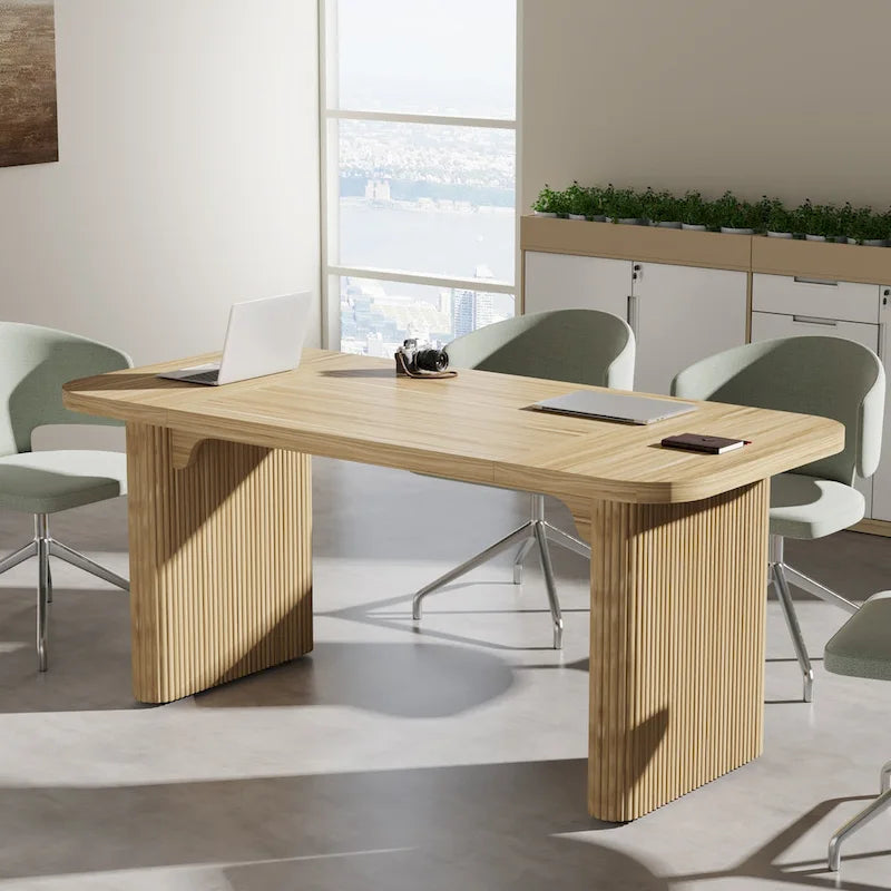 Scrivania direzionale moderna da 62,99 W, semplice scrivania per computer con piano e gambe in legno multistrato