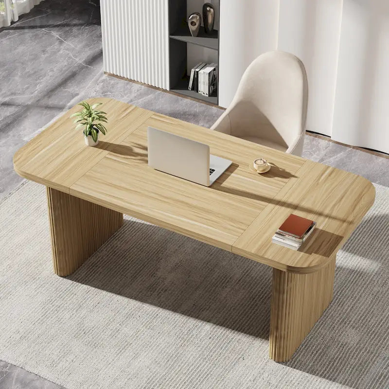 Scrivania direzionale moderna da 62,99 W, semplice scrivania per computer con piano e gambe in legno multistrato