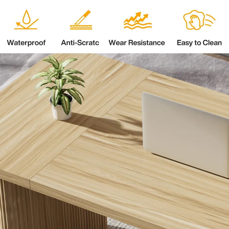 Scrivania direzionale moderna da 62,99 W, semplice scrivania per computer con piano e gambe in legno multistrato