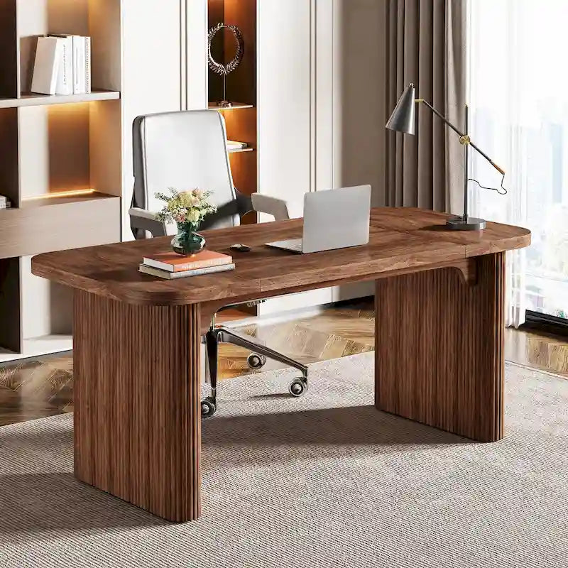 Scrivania direzionale moderna da 62,99 W, semplice scrivania per computer con piano e gambe in legno multistrato