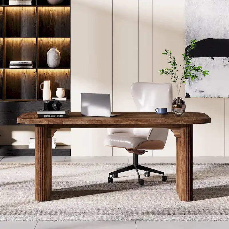 Scrivania direzionale moderna da 62,99 W, semplice scrivania per computer con piano e gambe in legno multistrato