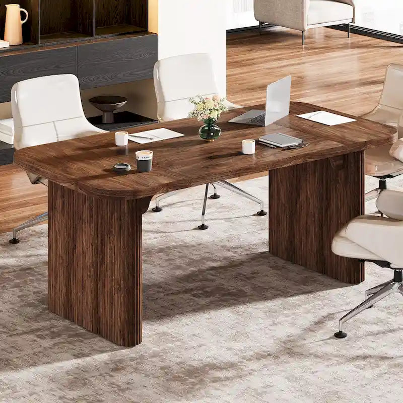 Scrivania direzionale moderna da 62,99 W, semplice scrivania per computer con piano e gambe in legno multistrato