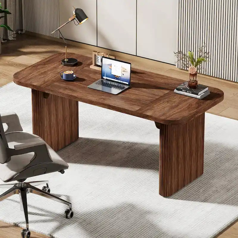 Scrivania direzionale moderna da 62,99 W, semplice scrivania per computer con piano e gambe in legno multistrato