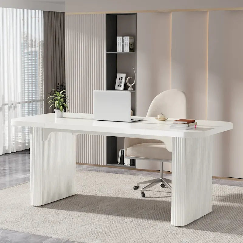 Scrivania direzionale moderna da 62,99 W, semplice scrivania per computer con piano e gambe in legno multistrato