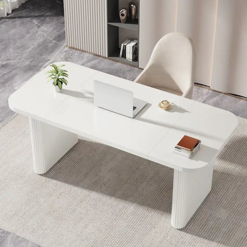 Scrivania direzionale moderna da 62,99 W, semplice scrivania per computer con piano e gambe in legno multistrato