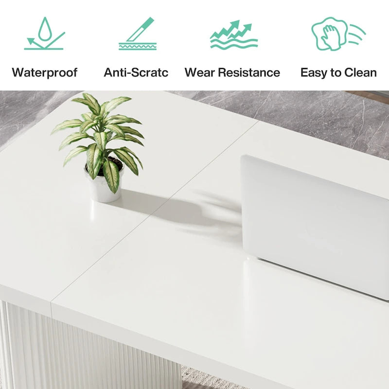 Scrivania direzionale moderna da 62,99 W, semplice scrivania per computer con piano e gambe in legno multistrato