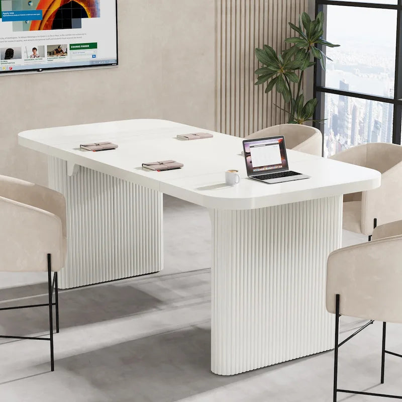 Scrivania direzionale moderna da 62,99 W, semplice scrivania per computer con piano e gambe in legno multistrato