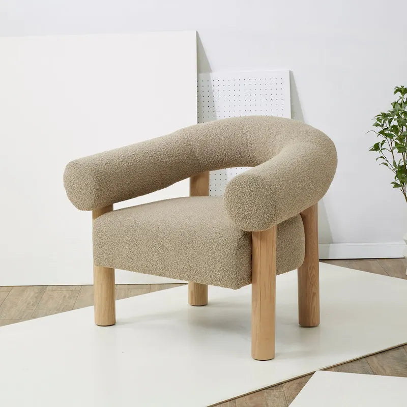 Poltrona d'accento minimalista in bouclé 38L x 30P x 30A