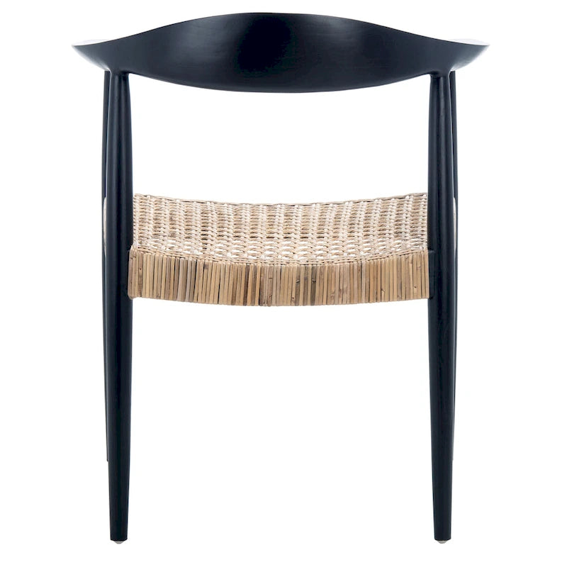 Poltrona d'accento in rattan stile Mid-Century con struttura in legno nero 24.8L x 30.7H