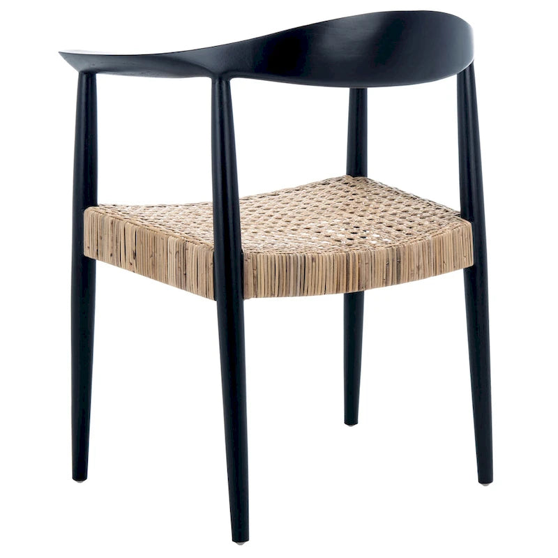Poltrona d'accento in rattan stile Mid-Century con struttura in legno nero 24.8L x 30.7H