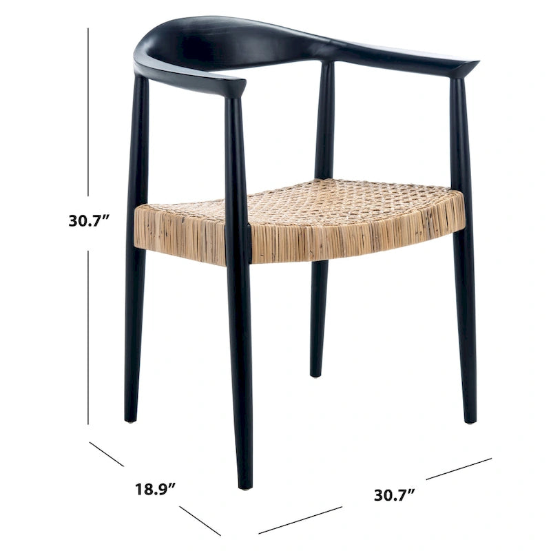 Poltrona d'accento in rattan stile Mid-Century con struttura in legno nero 24.8L x 30.7H