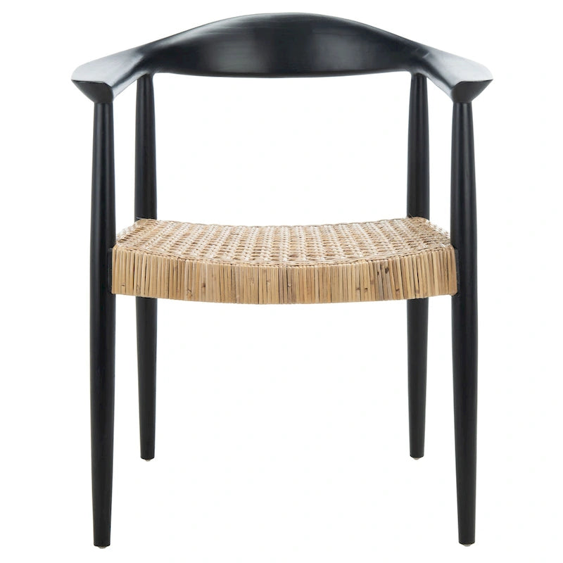 Poltrona d'accento in rattan stile Mid-Century con struttura in legno nero 24.8L x 30.7H