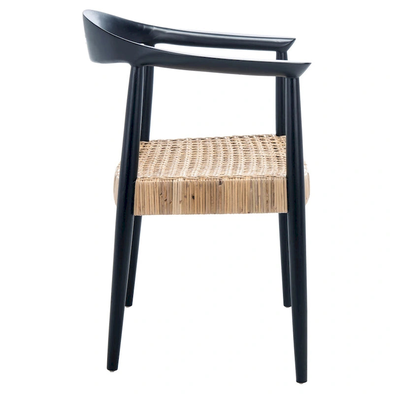 Poltrona d'accento in rattan stile Mid-Century con struttura in legno nero 24.8L x 30.7H