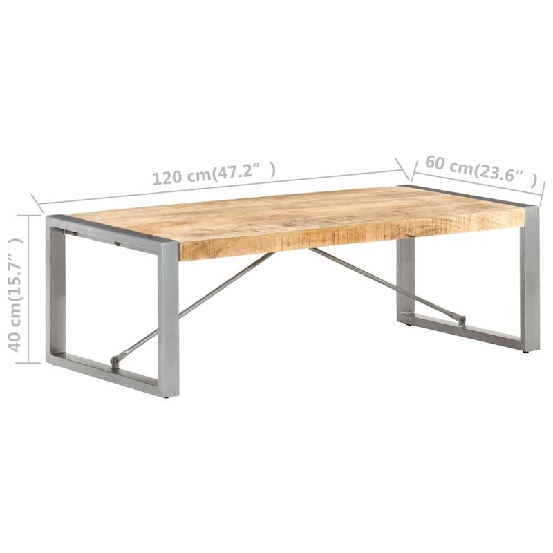 Tavolino da Caffè in Legno Massello di Mango con Gambe in Acciaio – Stile Industriale, 120x60x40 cm