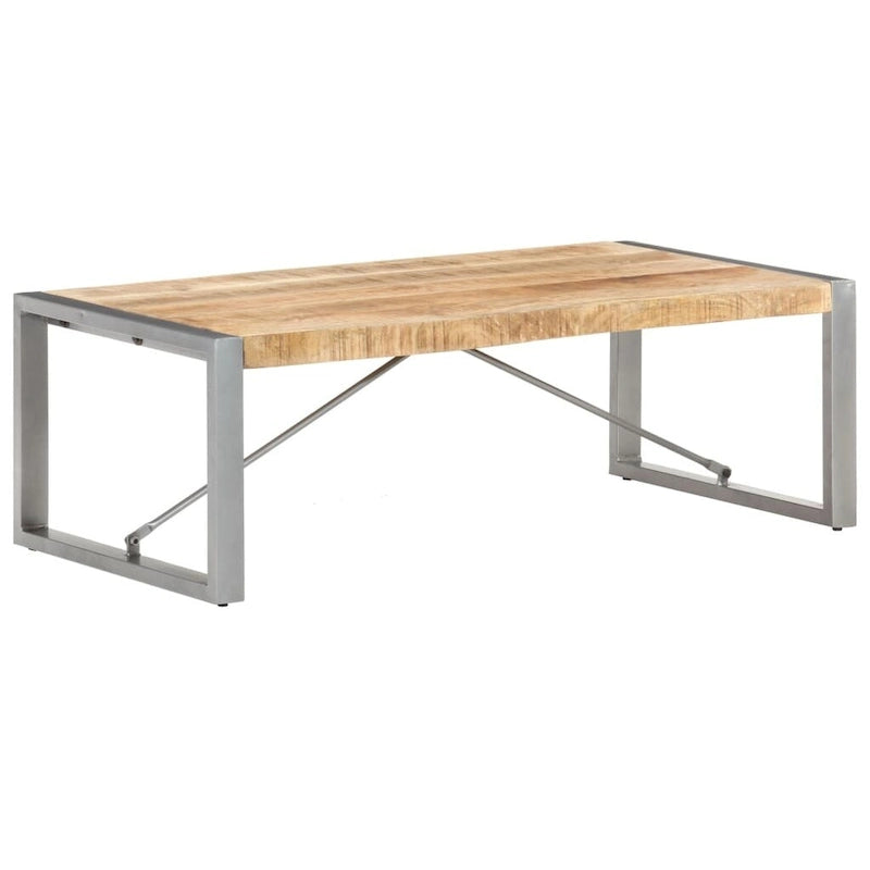 Tavolino da Caffè in Legno Massello di Mango con Gambe in Acciaio – Stile Industriale, 120x60x40 cm