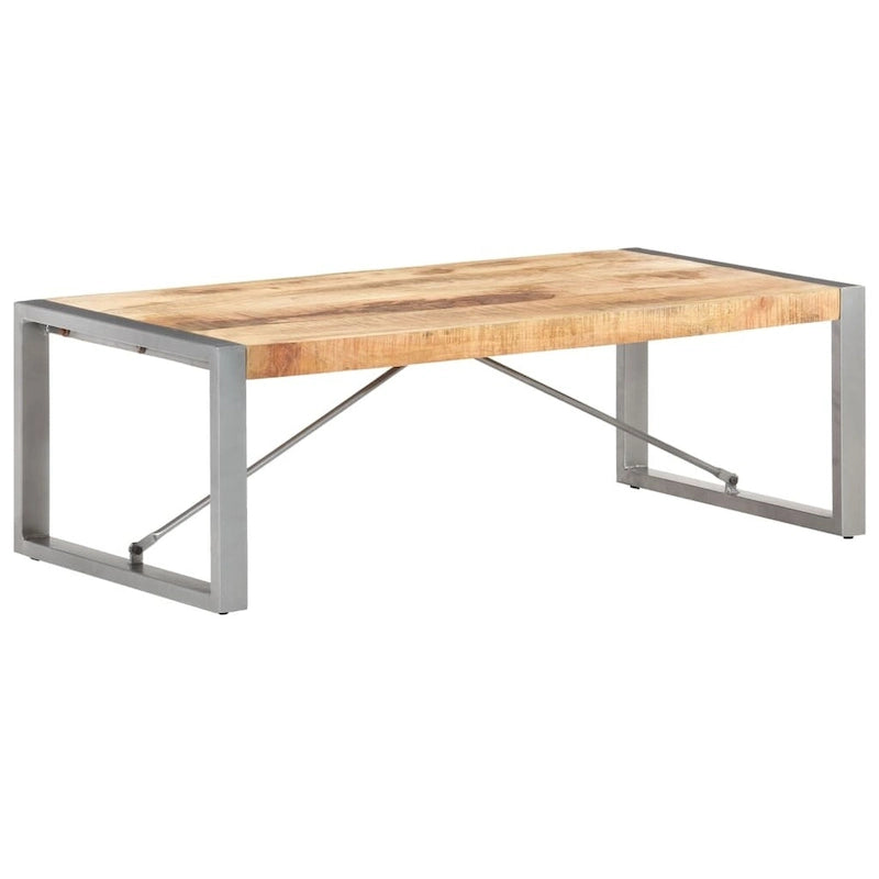 Tavolino da Caffè in Legno Massello di Mango con Gambe in Acciaio – Stile Industriale, 120x60x40 cm