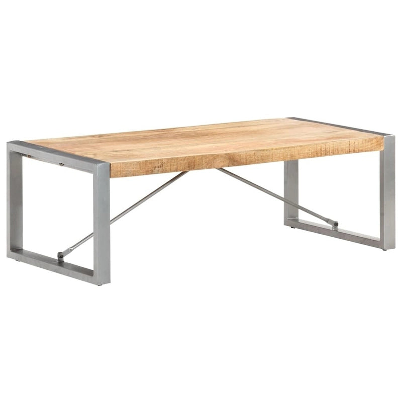 Tavolino da Caffè in Legno Massello di Mango con Gambe in Acciaio – Stile Industriale, 120x60x40 cm