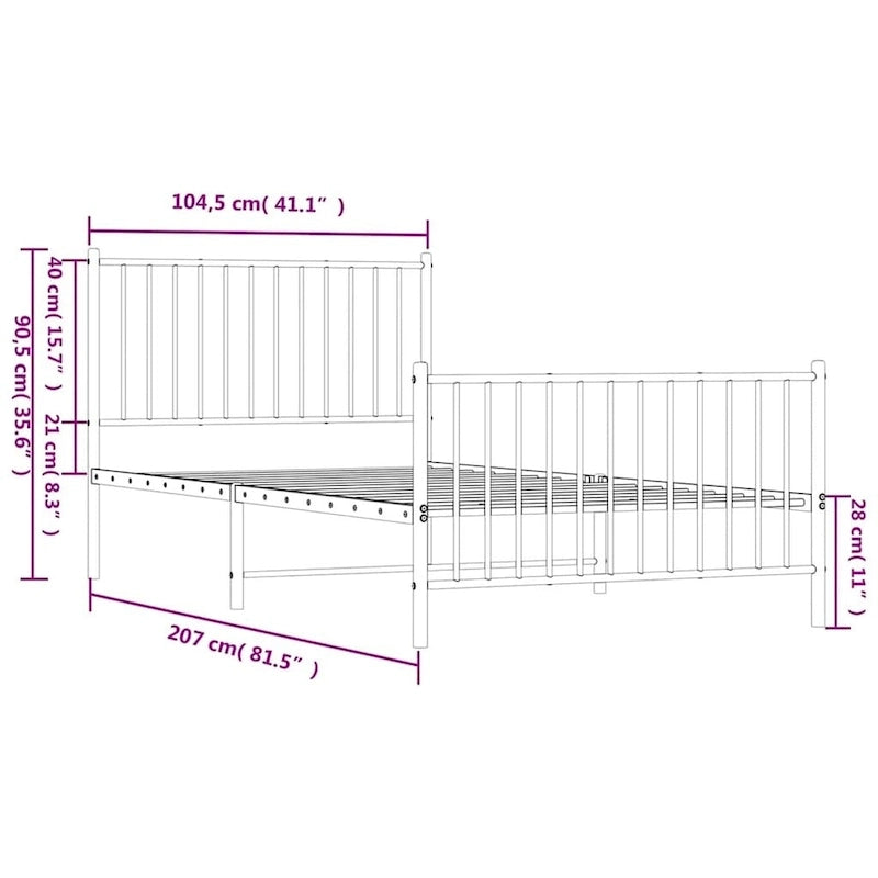 Telaio letto in acciaio verniciato a polvere con doghe rinforzate 81,5x41,1x35,6