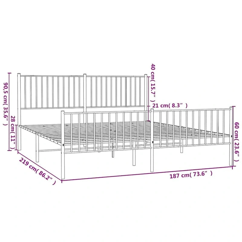 Telaio letto in acciaio verniciato a polvere con doghe rinforzate 81,5x41,1x35,6