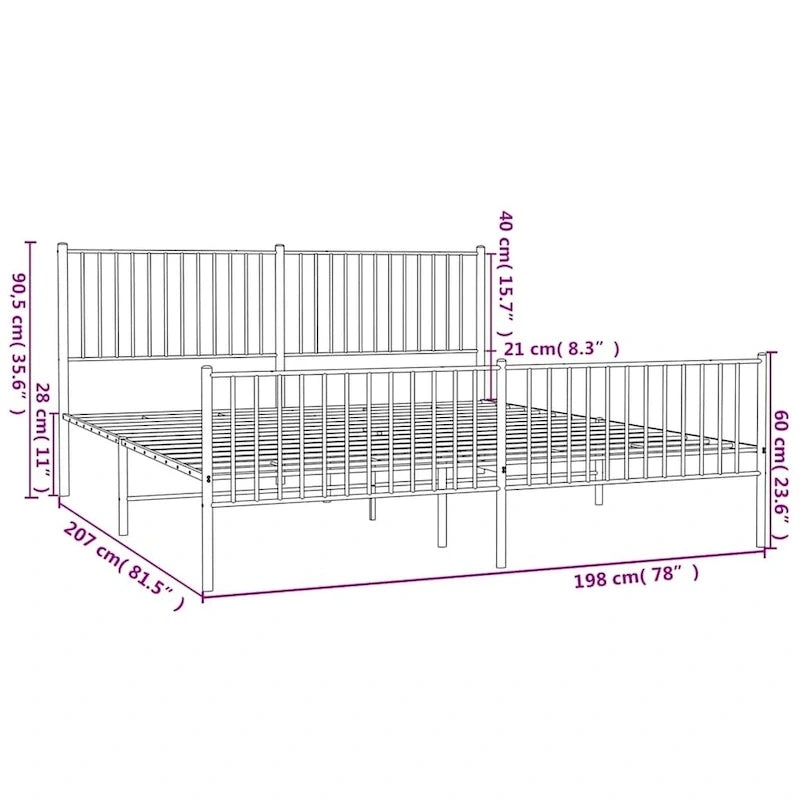 Telaio letto in acciaio verniciato a polvere con doghe rinforzate 81,5x41,1x35,6