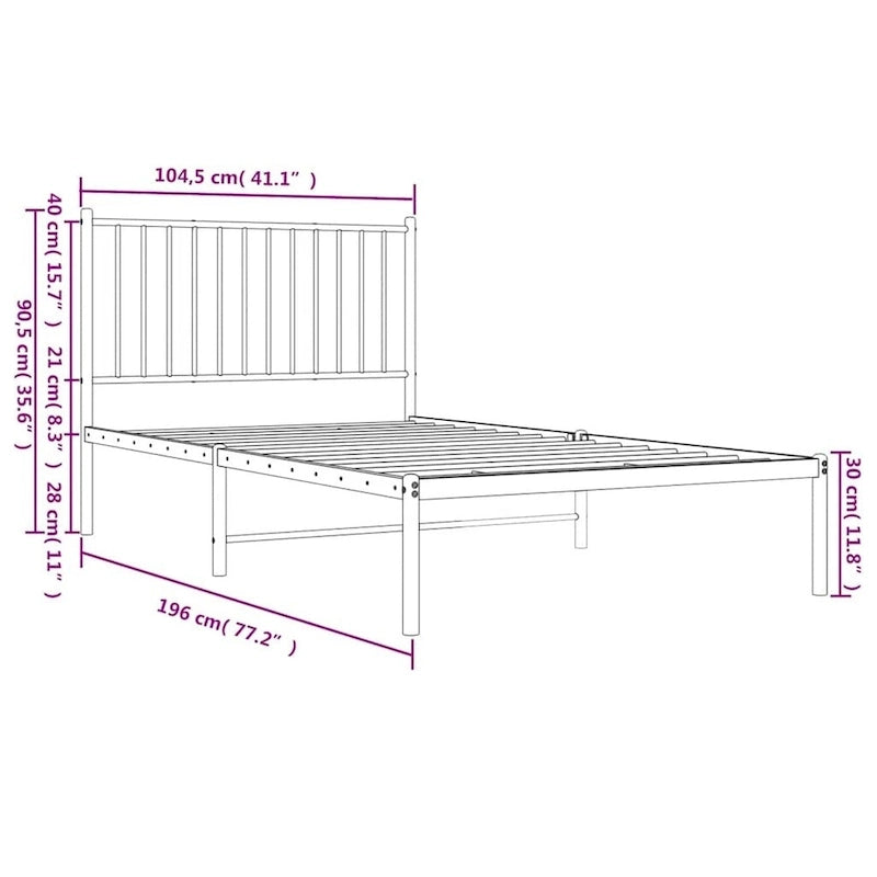 Telaio letto in acciaio verniciato a polvere con doghe rinforzate 81,5x41,1x35,6