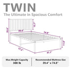 Telaio letto in acciaio verniciato a polvere con doghe rinforzate 81,5x41,1x35,6