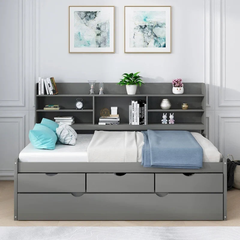 Letto a una piazza singolo con cassetti in legno