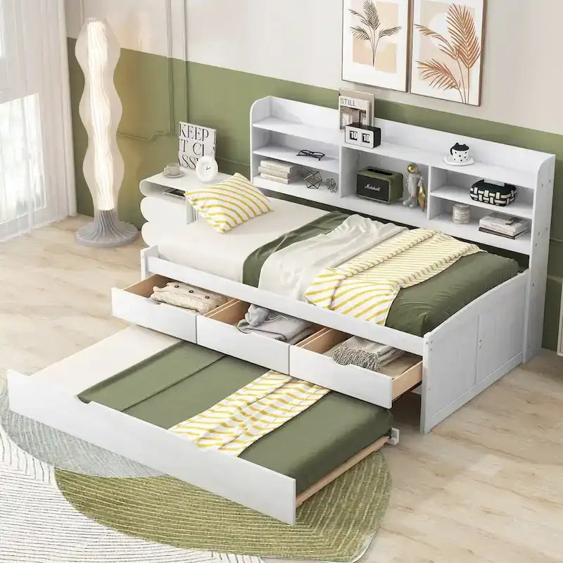 Letto a una piazza singolo con cassetti in legno