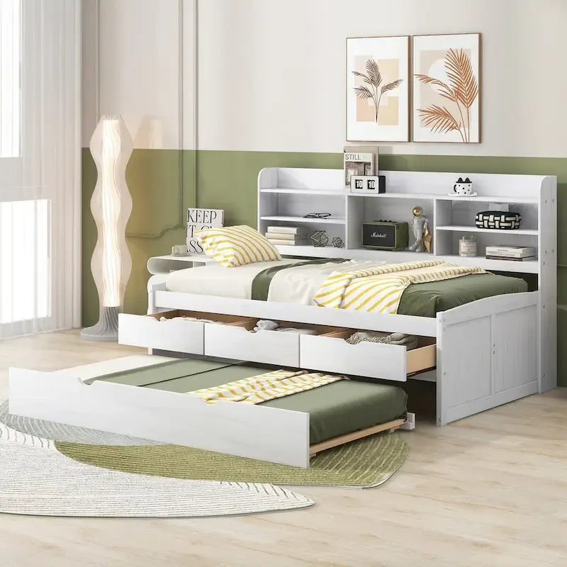 Letto a una piazza singolo con cassetti in legno