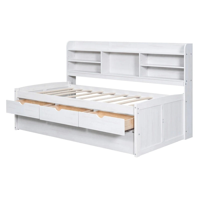 Letto a una piazza singolo con cassetti in legno