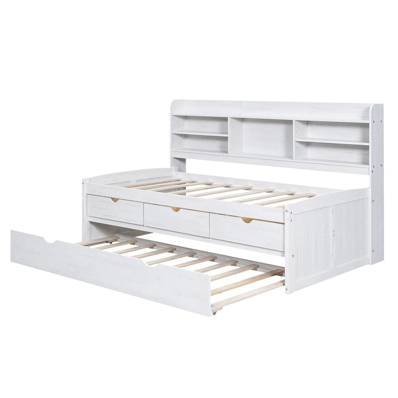 Letto a una piazza singolo con cassetti in legno